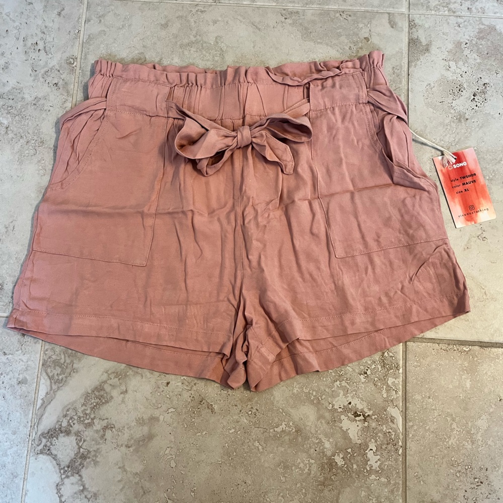 Pink paper bag high waisted shorts